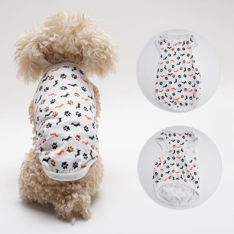 Product Introduction of 1 Piece   Special Offer Pet Dog Clothing Breathable Print with Bear and Rabbit Footprints and Heart Patterns Universal for Teddies, Pomeranians, and Kittens Fashionable Vest 4