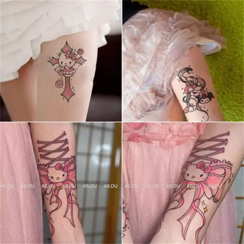 Hình xăm dán Hello Kitty hoa cánh tay hình xăm cô gái mềm mại dễ thương không thấm nước hình xăm coolomi hình xăm nữ nơ tối 1