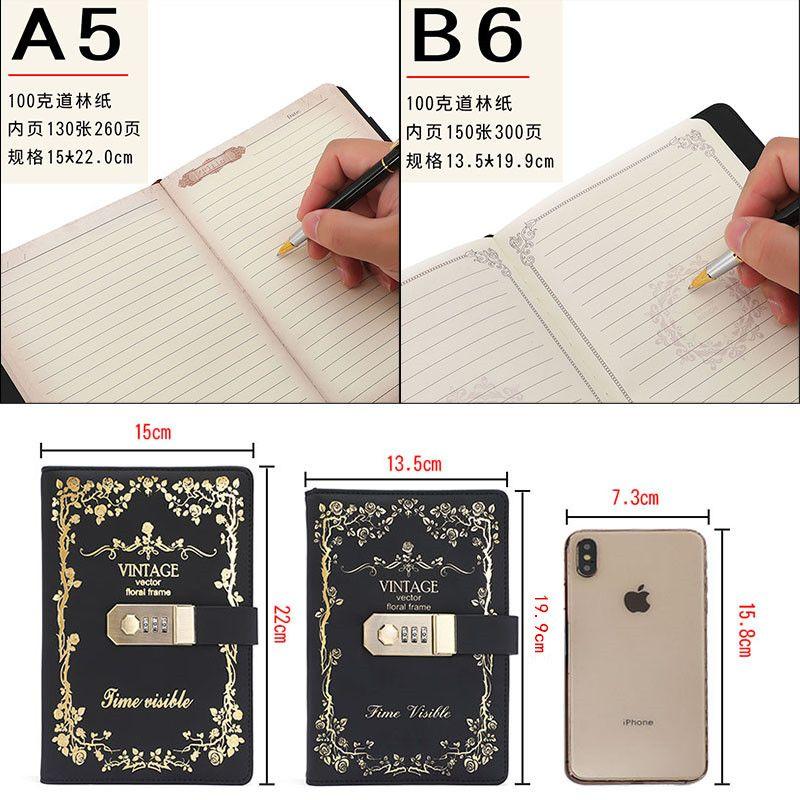 Sổ tay bảo vệ mật khẩu cổ điển Sổ nhật ký dễ thương cho học sinh có khóa Sổ tay dày Sổ tay Sổ tay Văn phòng phẩm 4