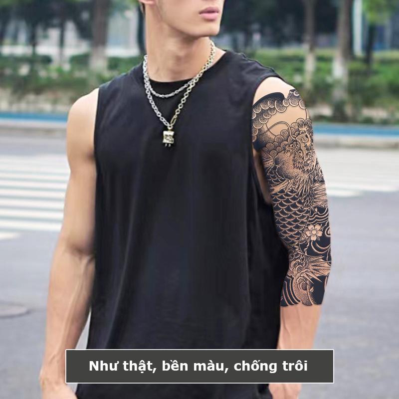Hình xăm cá chép hóa rồng lửng tay BJ-006, miếng dán hình xăm tạm thời 15 ngày chống nước