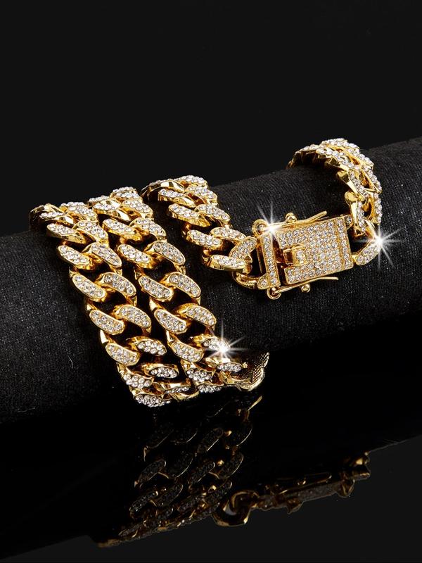 Sparkly Luxury Rhinestone Decor Chain Necklace, Summer Outfits 2024 Hip Hop Punk Style Cuban Chain Necklace, Matching Jewellery for Women for Parties & Gifts 6