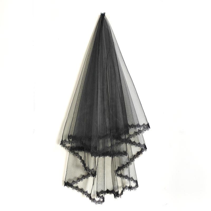 Product Introduction of Forest Style Double Layer Veil Comb Headpiece, Vintage Black Short Wedding Photography Prop ,The bride's wedding veils cathedral  veil 8