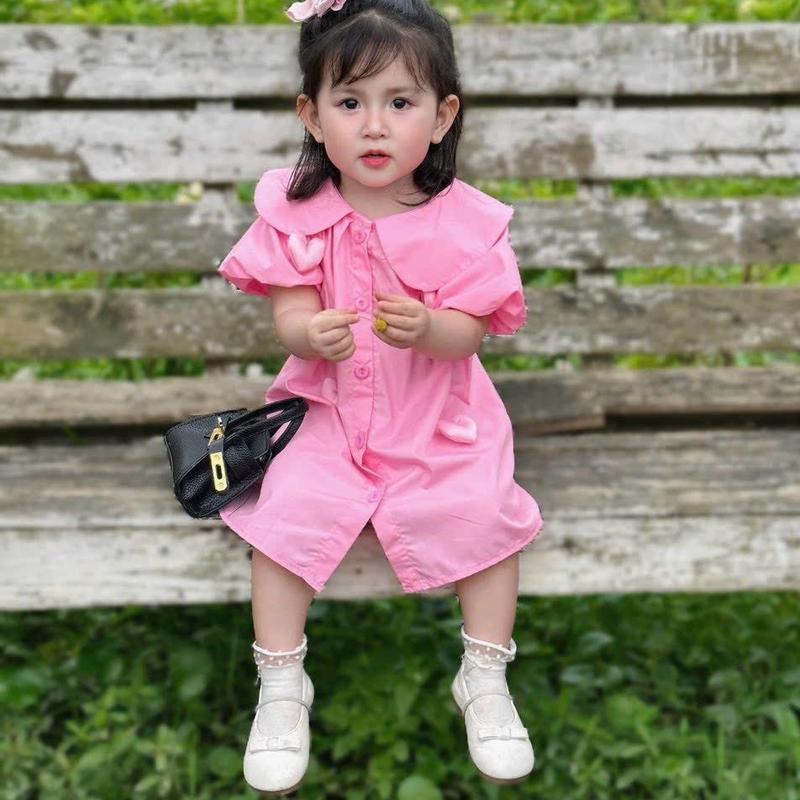 [8-26kg] M55 Váy Bé Gái, Đầm Cho Bé Màu Hồng Đính Trái Tim, Váy Công Chúa  Mát, Nhẹ Thấm Hút Mồ Hôi, Mẫu Mới 2024 Thời Trang Cho Bé Gái 3