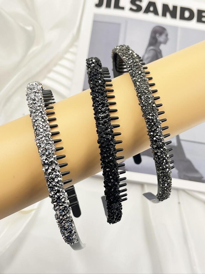 Product Introduction of Summer Rhinestone Decorated Anti Slip Hair Hoop with Teeth, Fashionable Hair Accessories for Women & Girls, Casual Versatile Hair Accessories for Daily Wear 15