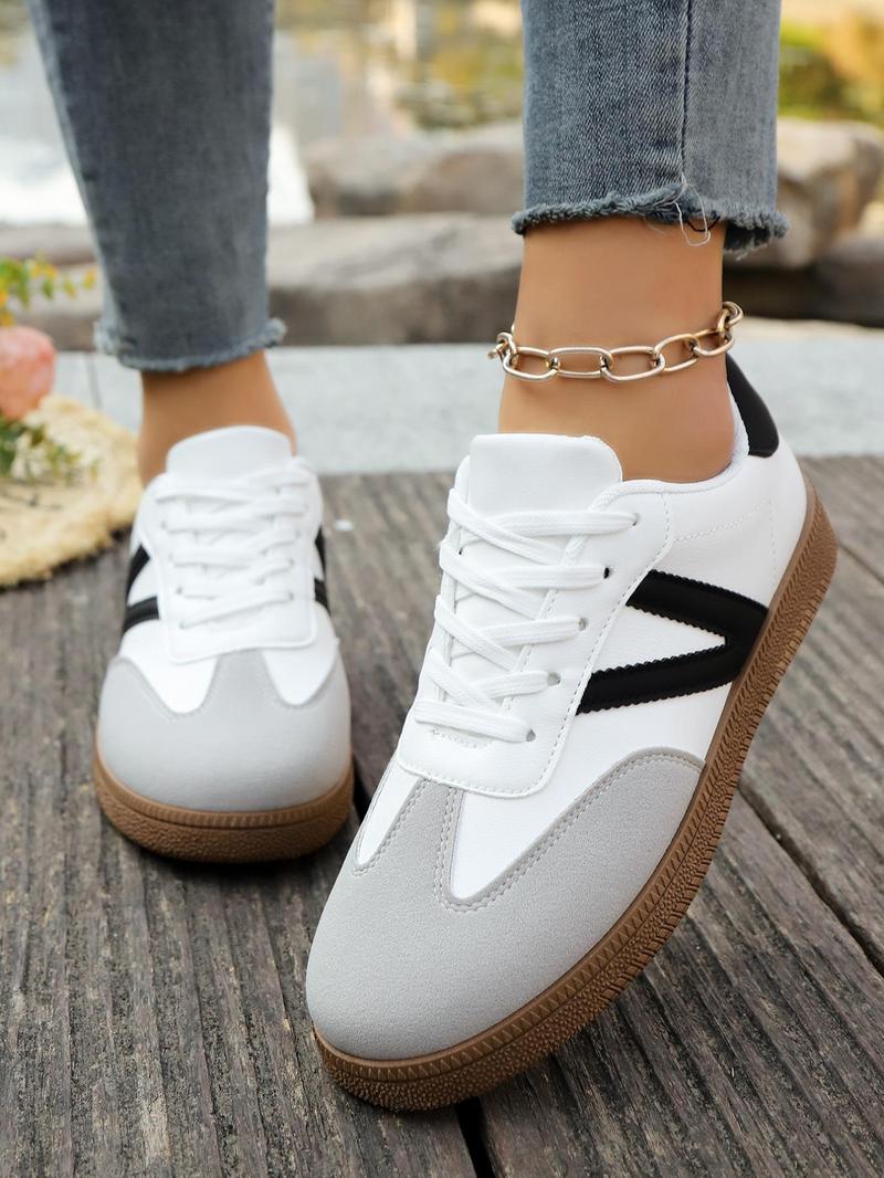 Product Introduction of Women's Fashionable Plain Color Lace Up Sneakers, Casual Comfortable Breathable Sports Running Shoes, All-match Basic Shoes for Daily Wear 1