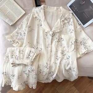 Set Lengan Pendek Kasa Kapas Bayi, Fabrik Musim Panas, Hipoalergenik dan Bernafas, Rekaan Cetakan Bunga Comel, Sesuai untuk Pakaian Rumah dan Pakaian Masa Bermain yang Selesa, Sesuai untuk Kulit Sensitif dan Kanak-kanak Kecil