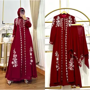 [New Promo]Gamis Bahan Cerruty Import Premium Baju Pesta Mewah Terbaru Set Hijab