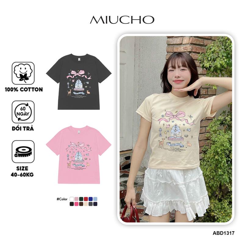 Áo thun baby tee nơ conquette xinh form ôm ABD1317 Miucho tay ngắn cổ tròn hotrend in mix