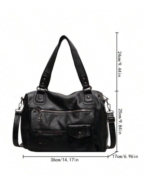 Women's Fashion Elegant Large Capacity Tote Bag, Vintage Trendy Pu Leather Shoulder Bag, Casual Versatile Zipper Tote Bag for Trip & Business, Designer Bags 6
