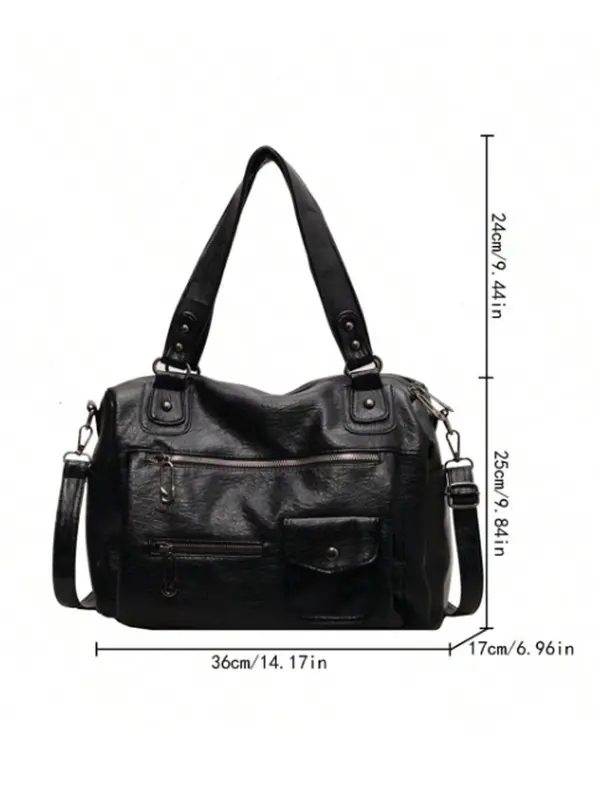 Women's Fashion Elegant Large Capacity Tote Bag, Vintage Trendy Pu Leather Shoulder Bag, Casual Versatile Zipper Tote Bag for Trip & Business, Designer Bags 5