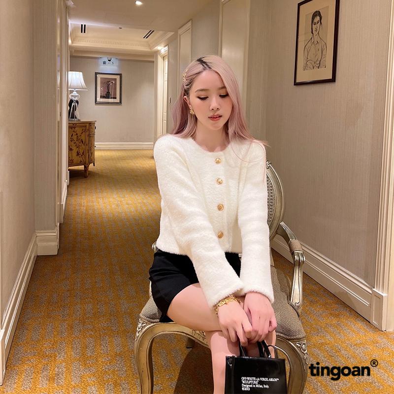  TINGOAN x TIKTOKSHOP - Áo len lông bông xù dáng lửng phối cúc kim loại tingoan LISA LOVE TOP phiên bản mới nhất tháng 7.24  Freesize  