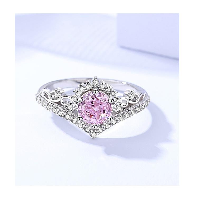 925 Sterling Silver Crown Ring with Pink Ice Flower Cut Zircon6