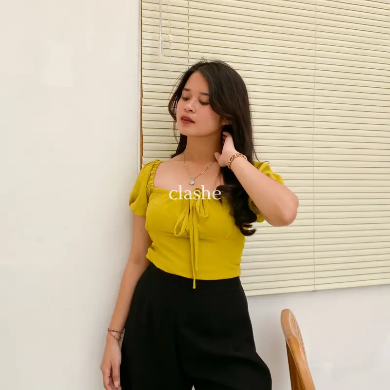 Baju Crop Wanita Atasan Lengan Pendek Crinkle Airflow Anti Lecek Korean Style Kekinian Terbaru Ootd Dea Top by Clashe 5