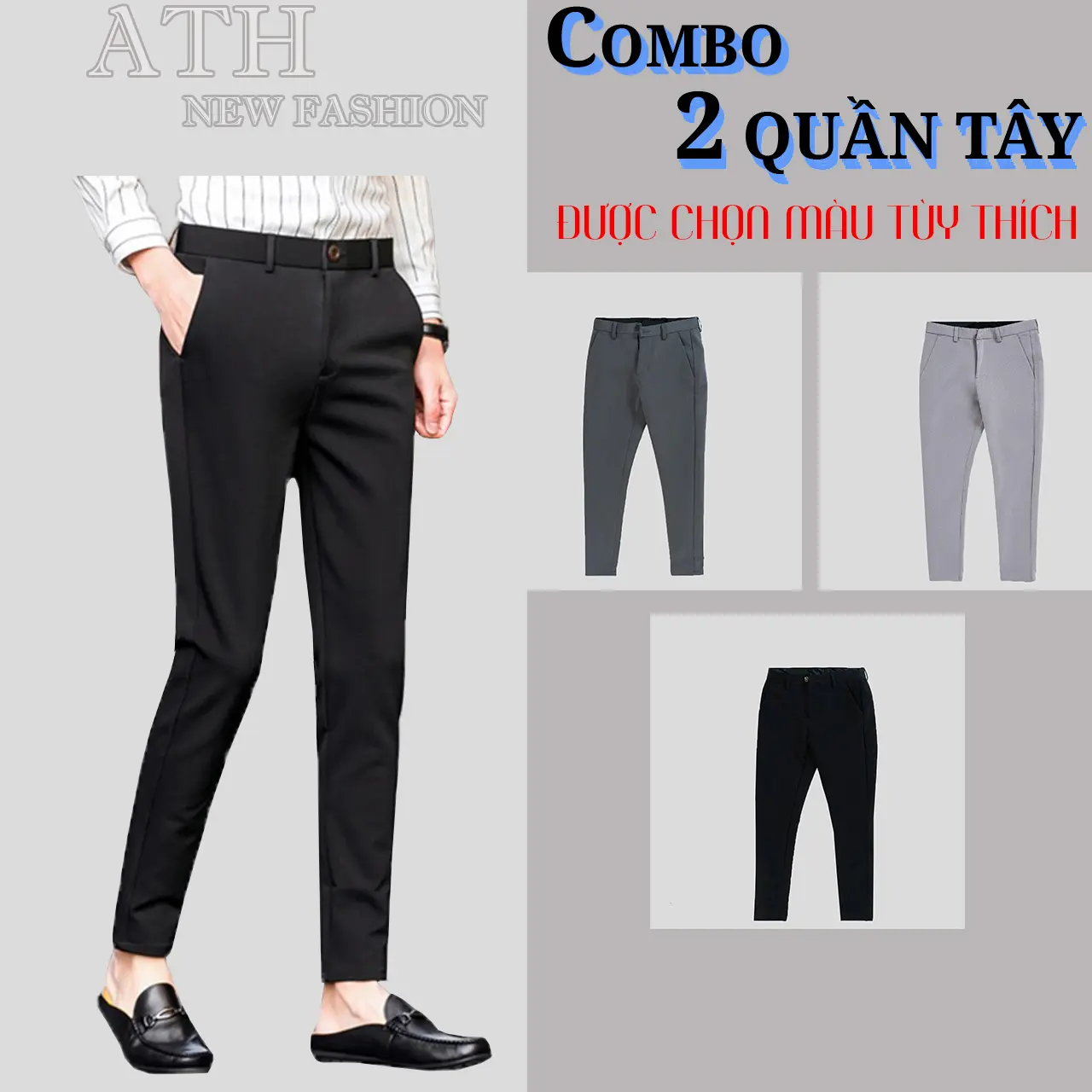 [Combo 2 Quần Tây Âu] Quần tây nam vải cotton co giãn 4 chiều tại ATH thời trang nam. Quần âu nam không nhăn nhàu.