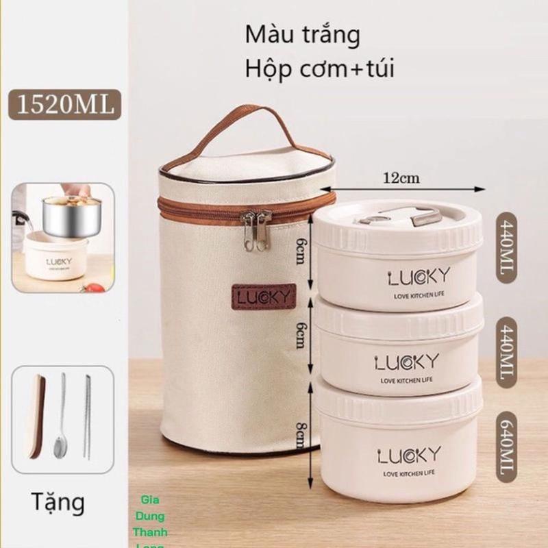 Mua Ngay Kèm đũa thìa Hộp cơm giữ nhiệt Lucky Hộp cơm trưa văn phòng cách nhiệt 3 tầng bằng thép không gỉ 304
