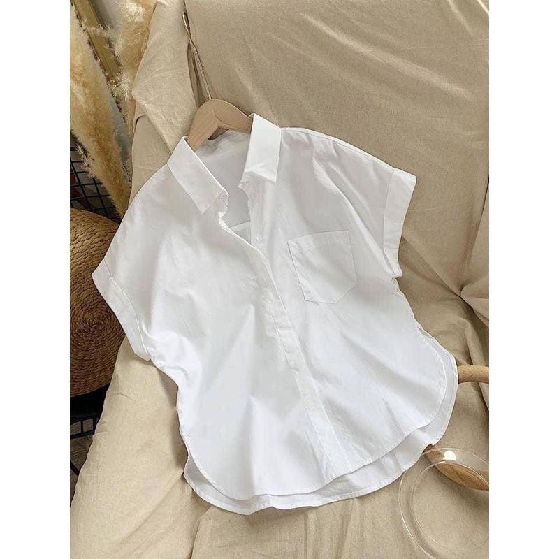 Áo sơ mi nữ 2 màu ĐEN VÀ TRẮNG cộc tay cánh dơi xinh xắn 1 túi BIGSIZE vạt bầu Women Top
