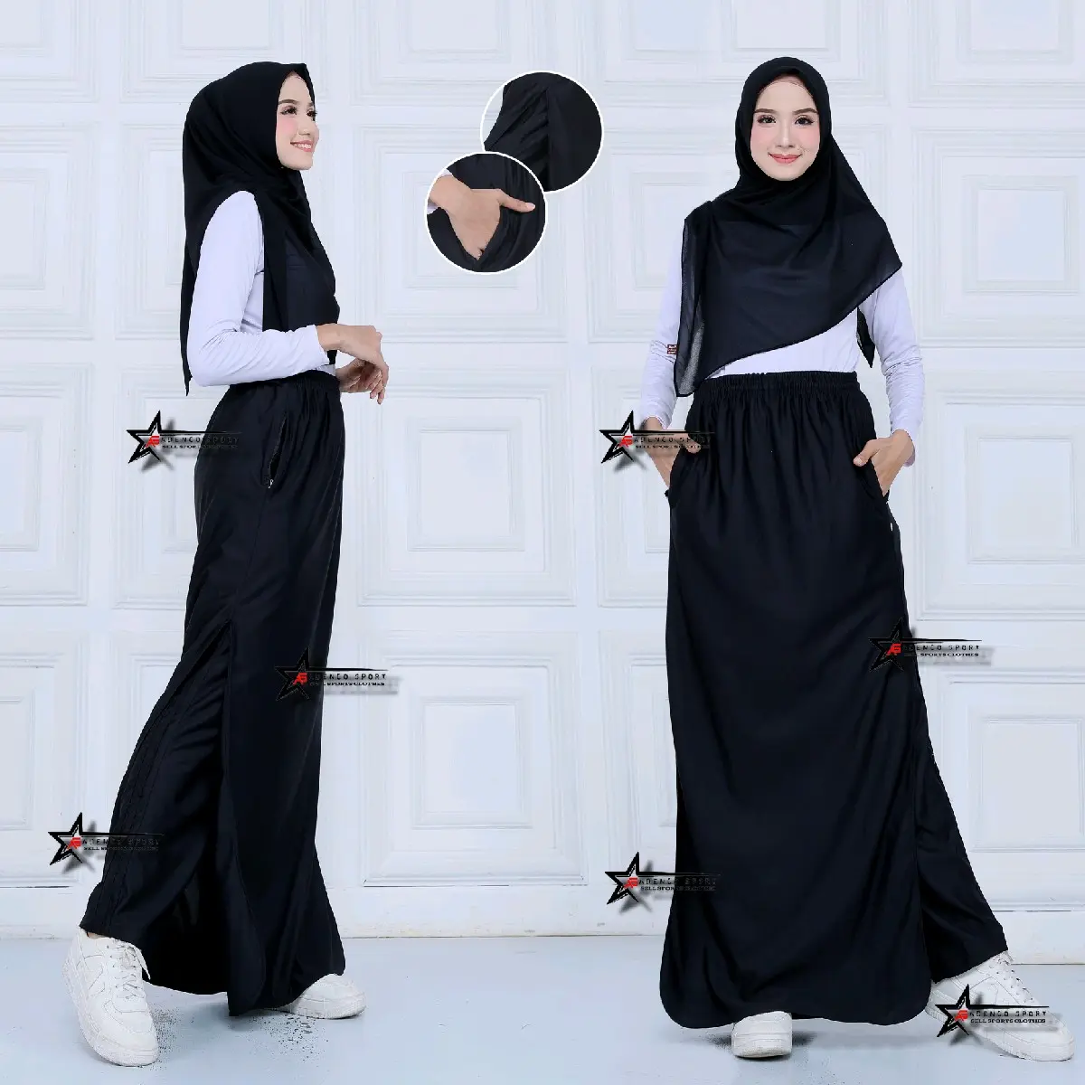 ROCELA Olahraga / Rok Celana Olahraga Senam Wanita / Celana Rok Trening Olahraga Wanita Muslim Panjang Hitam Polos
