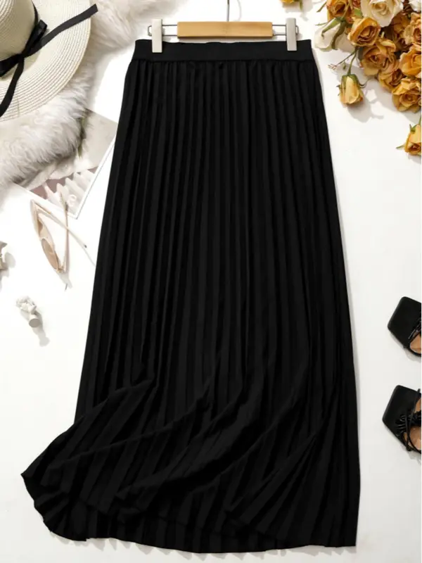 【Plus Size】 Solid Pleated Skirt, National Day Clothing, Elegant Fashion A-line Skirt for Daily Outdoor Wear, Women Plus Clothing for Summer 7