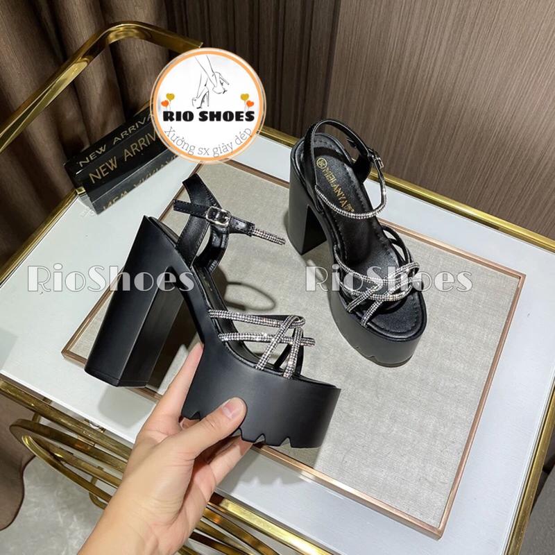 (Fom 1.5 lui 1size)Giày siêu cao gót SIÊU NHẸ đế PU cao14cm kết hợp quai xoàn đá phong cách Hàn Quốc siêu êm chân không thấm nước,k mỏi chân 2 màu đen,trắng cưới giay cuoi Nữ DéP Sandal Shoes Nhung 7