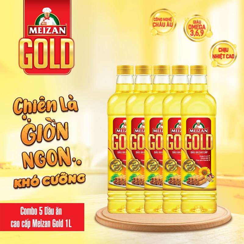  Combo 5 Dầu ăn cao cấp Meizan Gold 1L Kết Hợp Từ 03 Loại Dầu Tự Nhiên Cao Cấp Chịu Nhiệt Cao Giảm Nguy Cơ Cháy Khét 