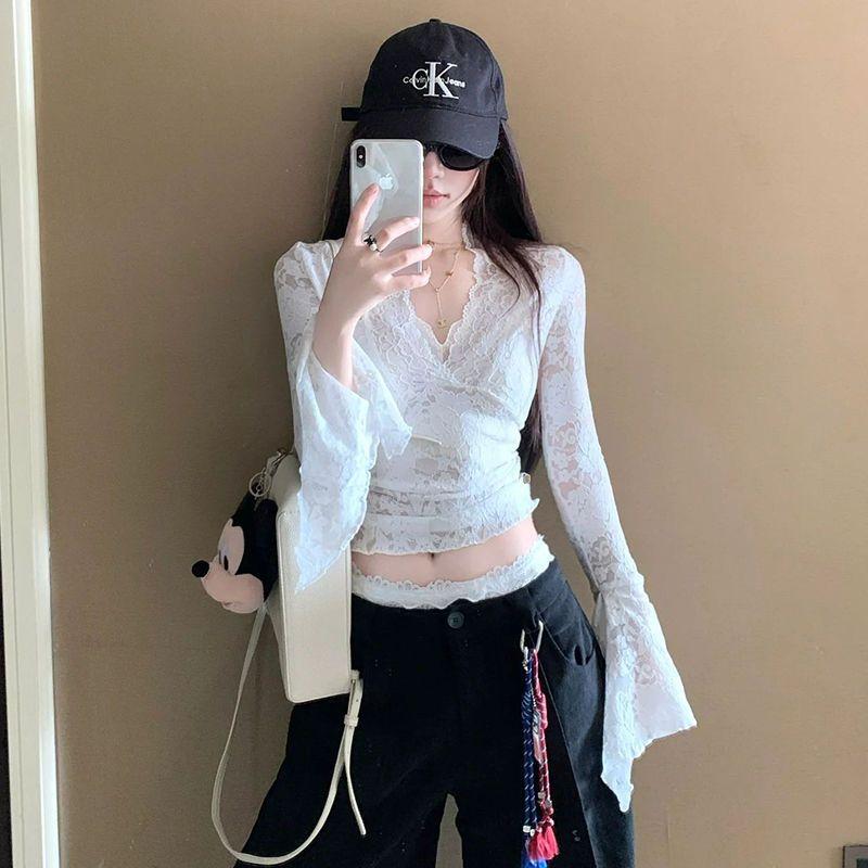 Áo Ren Thiết Kế Đẹp Cổ Chữ V Gợi Cảm, Dài Tay, Dành Cho Phụ Nữ, Đầu Mùa Thu, Hàng Mới Về, Dễ Thương Và Gợi Cảm, Áo Mặc Bên Ngoài Bó Sát Ngắn Cô Gái Nóng Bỏng, Phong Cách Y2K, Xu Hướng 2024 Top Women 3