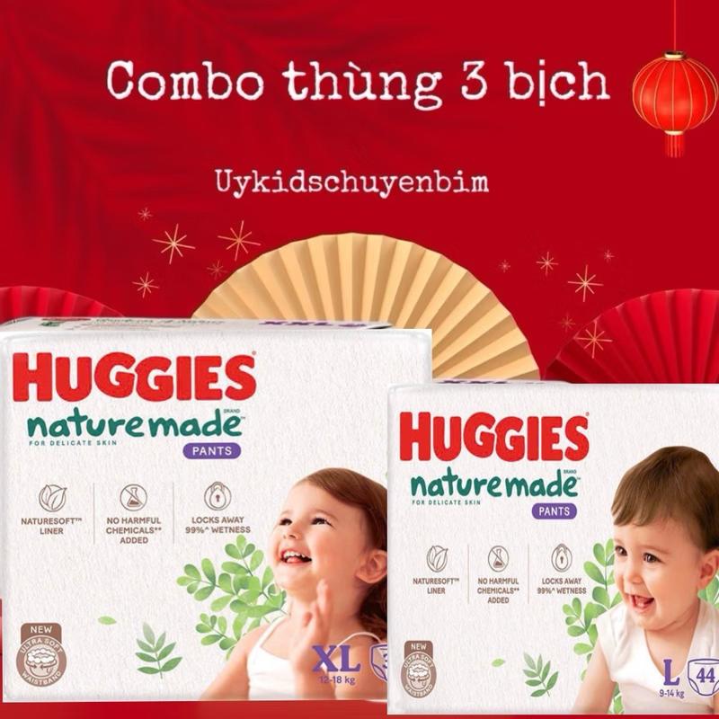 COMBO THÙNG 3 BỊCH BỈM HUGGIES PLATINUM NATURE MADE TẢ DÁN QUẦN ĐỦ SIZE BÔNG HỮU CƠ