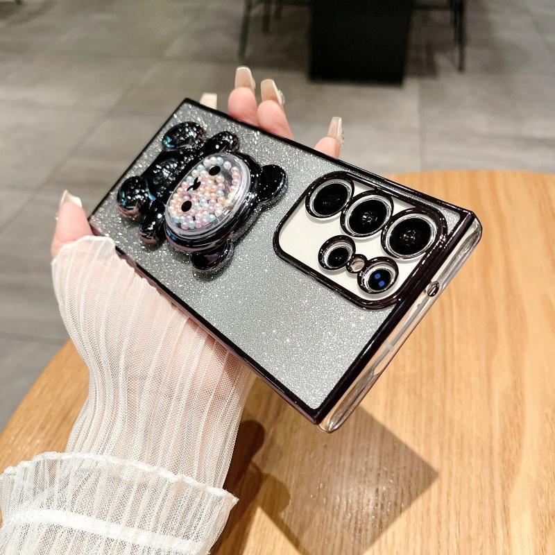 Product Introduction of Cute Bear Design Phone Case with Holder, Glitter Phone Protective Cover, Phone Accessory Compatible with Samsung Galaxy S24 Ultra S23 S22 Ultra, Protector, Smartphone, Cellphone 16