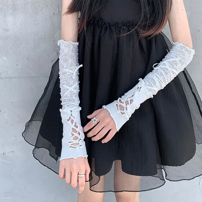 Lace Arm Sleeves For Women - Ultra-, Breathable, And   Sun Protection Wrist Covers With Ribbon Ties - Soft, Solid Color, And Gentle On Skin 2