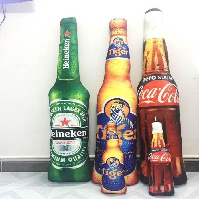  Gối Ôm Chai Bia Heineken Bia Tiger Nước Ngọt Cocacola Độc Đáo  20cm---150cm  Vải Nhung Mềm Mịn Cao Cấp 