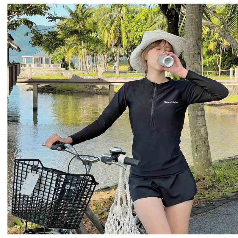 Đồ bơi nữ kín đáo, đồ bơi 2 mảnh tay dài quần dài che nắng kiểu dáng thể thao năng dộng Xuka 7