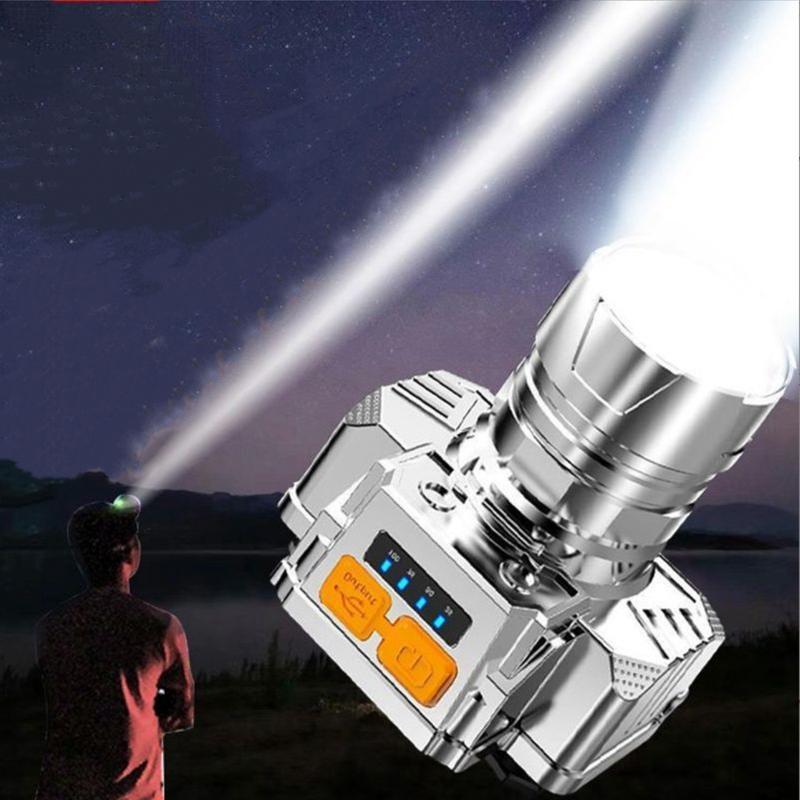 Đèn pin siêu sáng ZOOM sáng xa gần.Hiển thị % pin.Chiếu xa 300m ba chế độ sáng trắng.xanh.vàng