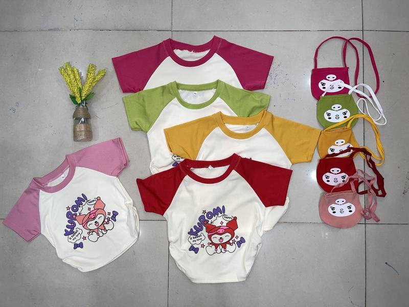 [8-22kg] Set áo vải gân tăm in hình + Váy (có lót) vải Cotton lạnh kèm túi đeo cho bé gái mặc đi học, đi chơi (TT004, TT027, TT140) 5
