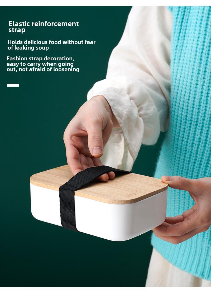 Product Introduction of Japanese-Style Simple Lunch Box Single-Layer Bamboo Wood Cover Pp Lunch Box Large Capacity Portable Lunch Box for Students Plastic Lunch Box Wholesale Tableware Wooden 4