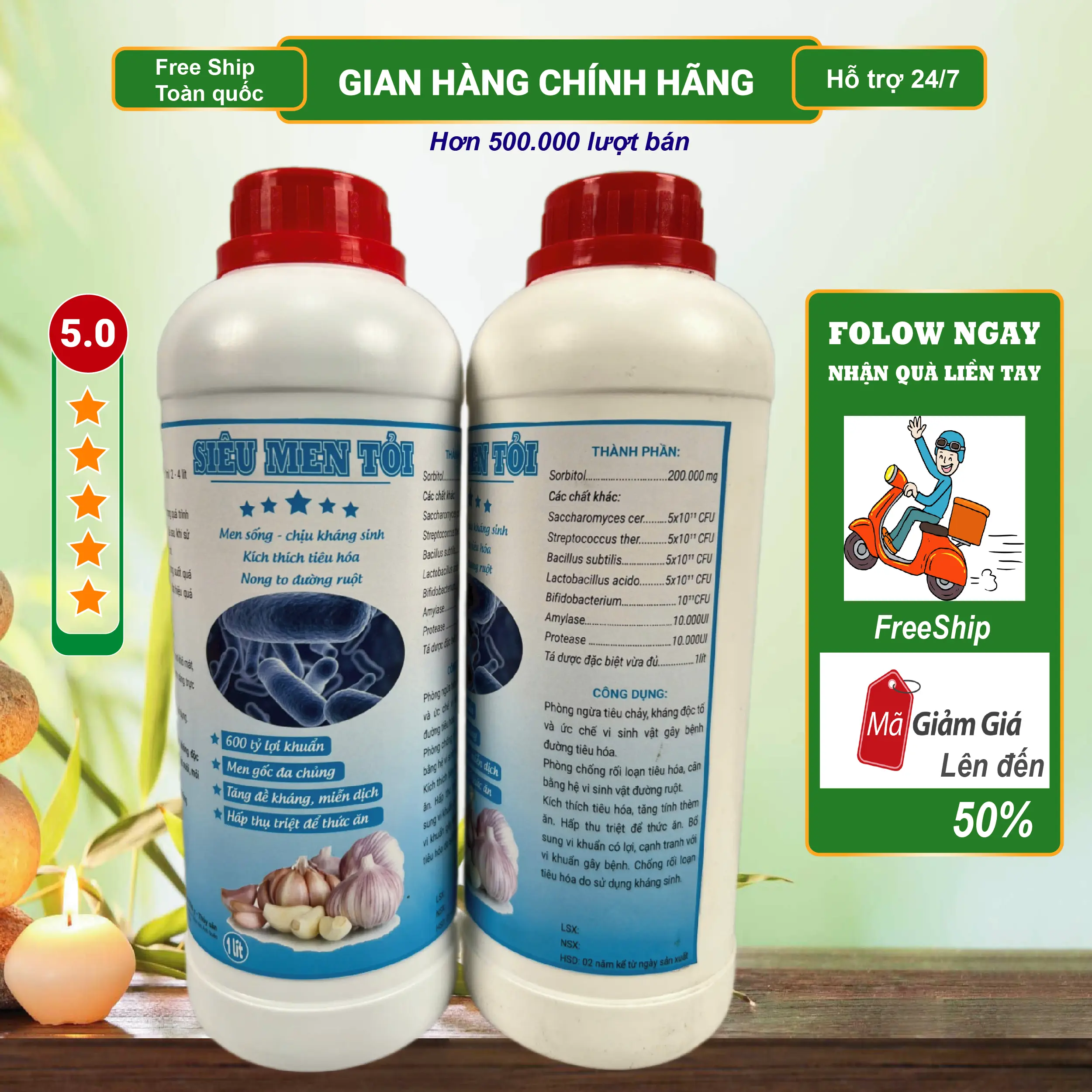 Siêu Men Tỏi 1 lít - Tinh chất tỏi - Dịch chiết tỏi cô đặc - Nâng cao đề kháng vật nuôi - kích thích tiêu hóa - Ổn định đường ruột - Ngừa tiêu chảy