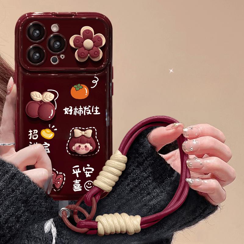  Ốp Điện Thoại Thiết Kế Quả Hồng Mịn Có Giá Chân Đế Gương Và Dây Cầm Tay Thích Hợp Cho IPhone 16 15 14 13 12 11 Pro Plus ProMax 