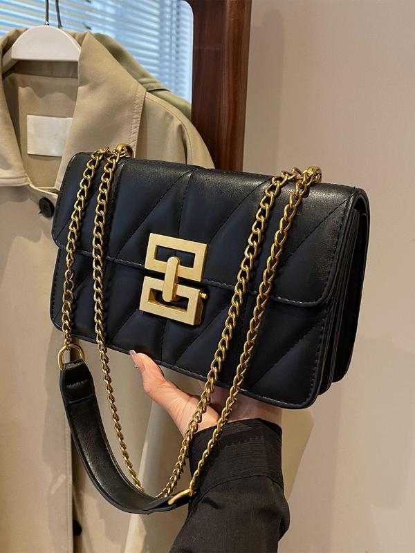 Fashion Chain Strap Quilted Pu Leather Square Bag, Simple Plain Rhombus Embossed Crossbody Bag, with Adjustable Shoulder Strap, Daily Commuting Shoulder Bag for Women, Girlfriend Gifts 2