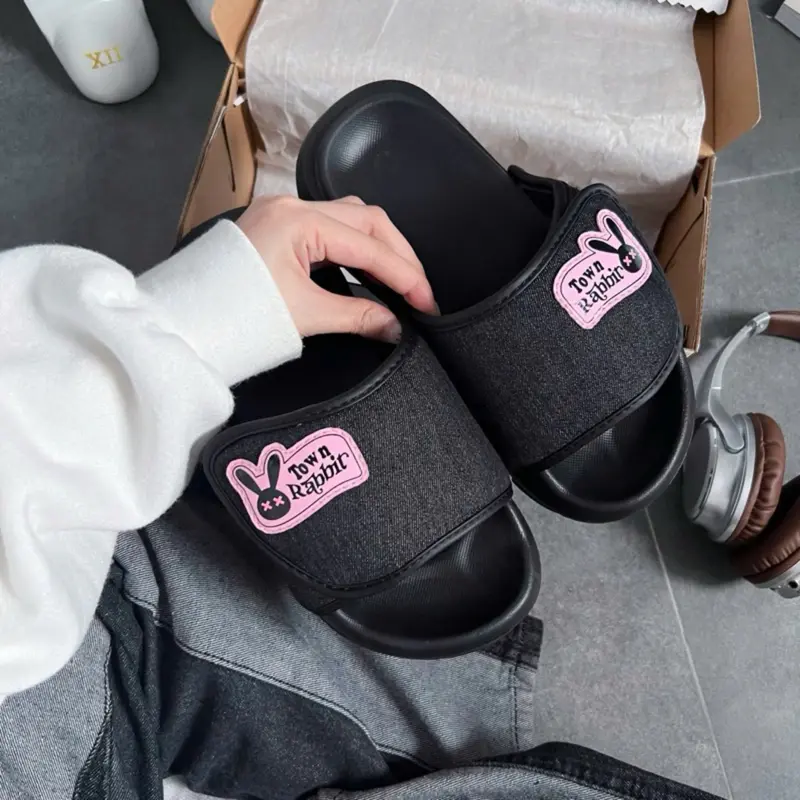 Dép Rabbit Lava denim basic đế cao 4,5cm , hack dáng tăng chiều cao - Kèm Hộp - BH 12th Nữ DéP Slipper Women Có Quai T06 2