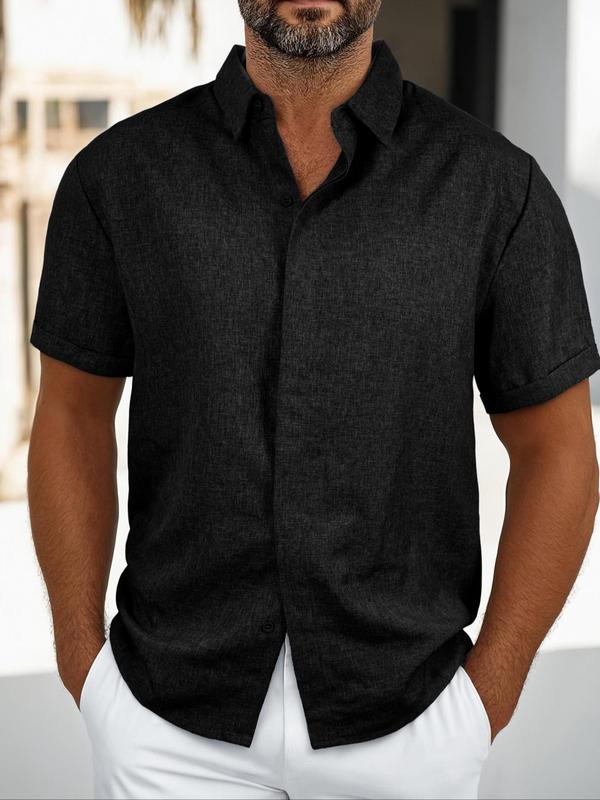 Men's Solid Short Sleeve Shirt, Regular Fit Casual Comfy Top for Summer, Men's Clothes for Beach Vacation 2