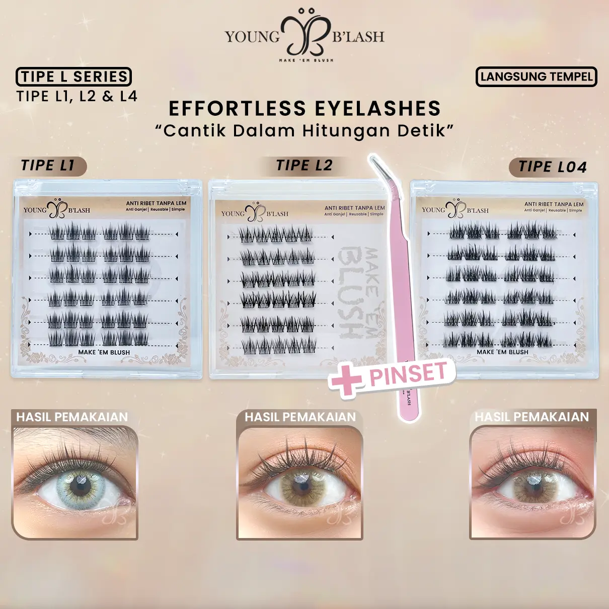 LANGSUNG TEMPEL | Lentik Natural youngblash Eyelash Extension TANPA LEM Bulu Mata Palsu PINSET Bulumata | Eye Makeup