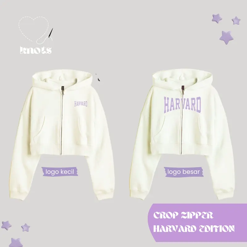 Crop Zipper Harvard Hoodie Katun Lembut 0