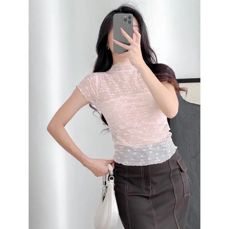 Áo Ren Hoa Nổi Tay Ngắn PINKSTORE29 Kiểu Xuyên Thấu Gợi Cảm A5849