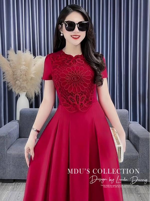 [MIỄN SHIP] MDU3941 Váy Ren Dệt 2 Lớp - Gam Màu Đỏ Sang Chảnh Cùng Họa Tiết Ren Thanh Lịch Dành Cho Nữ Women Dress 4