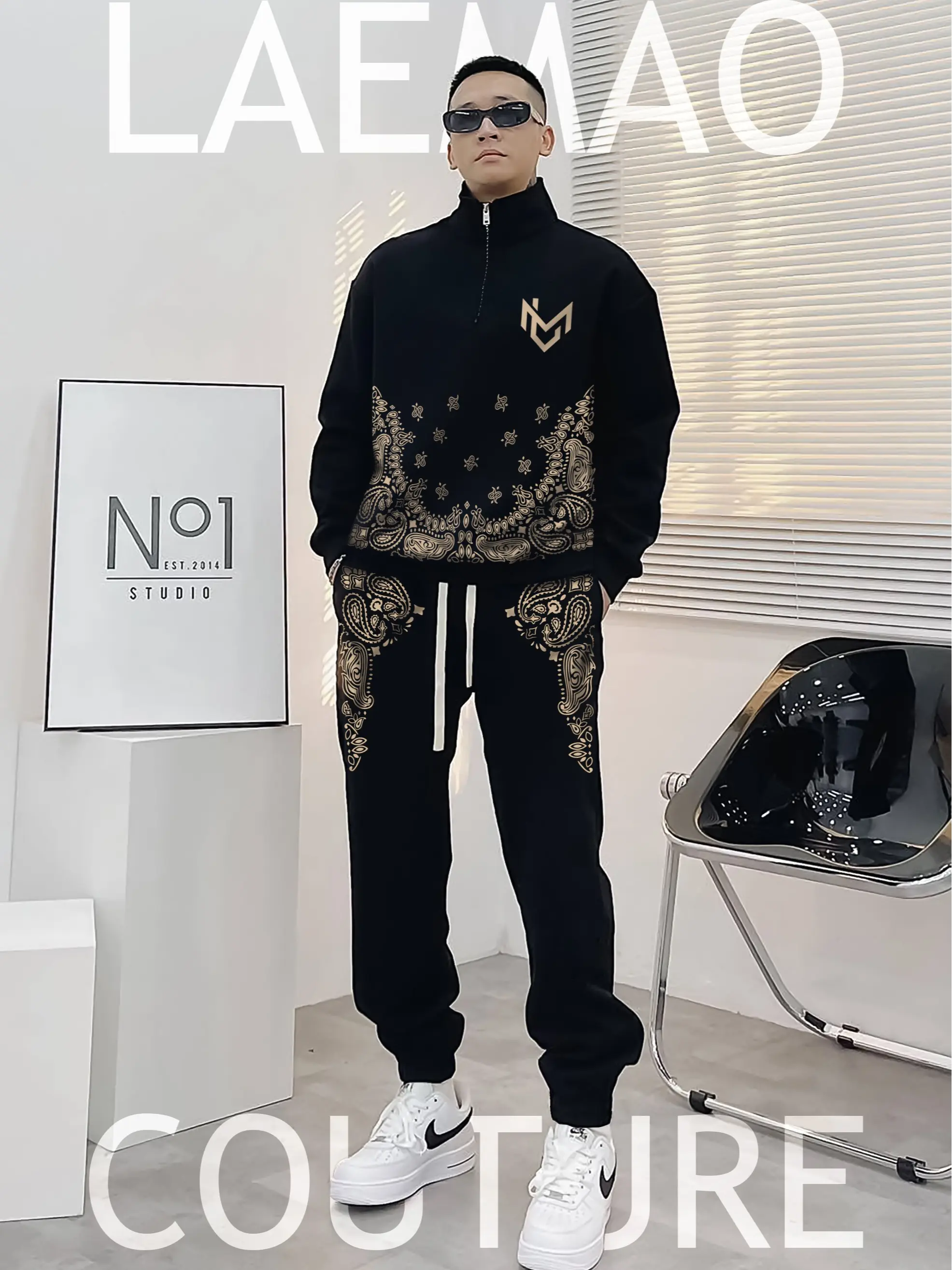 Set bộ nỉ khóa kéo LAEMAO họa tiết BANDANA SIGNATURE
