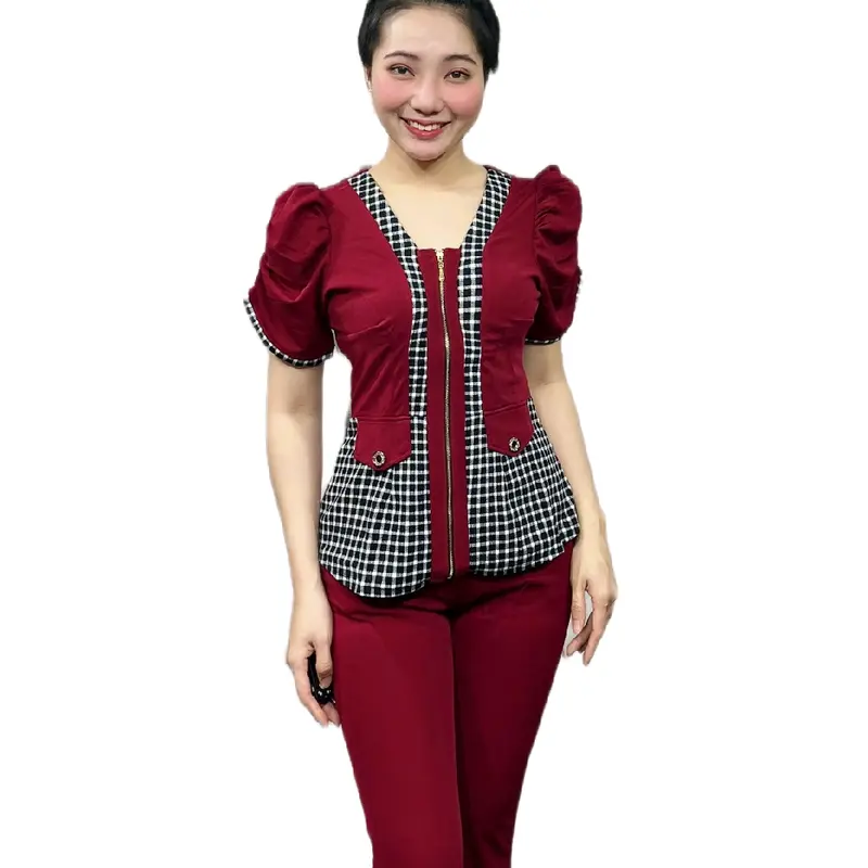 MS: 1072 Set Vest Phối Caro Kết Hợp Khóa Kéo  (Form Quần ống loe ) Lưng bản thun - Xưởng PA_chuyên thời trang  -Freesize nữ (dưới 62kg_eo dưới 80cm)  - Có 5 màu - Chất Thun Mỹ - Phù hợp đi tiệc, dạo phố, xem phim, coffee,.... 2