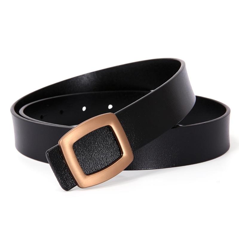 Thắt Lưng Da Thật Mặt Vuông Màu Vàng Nhạt Bản 3cm Cá Tính Cho Nữ