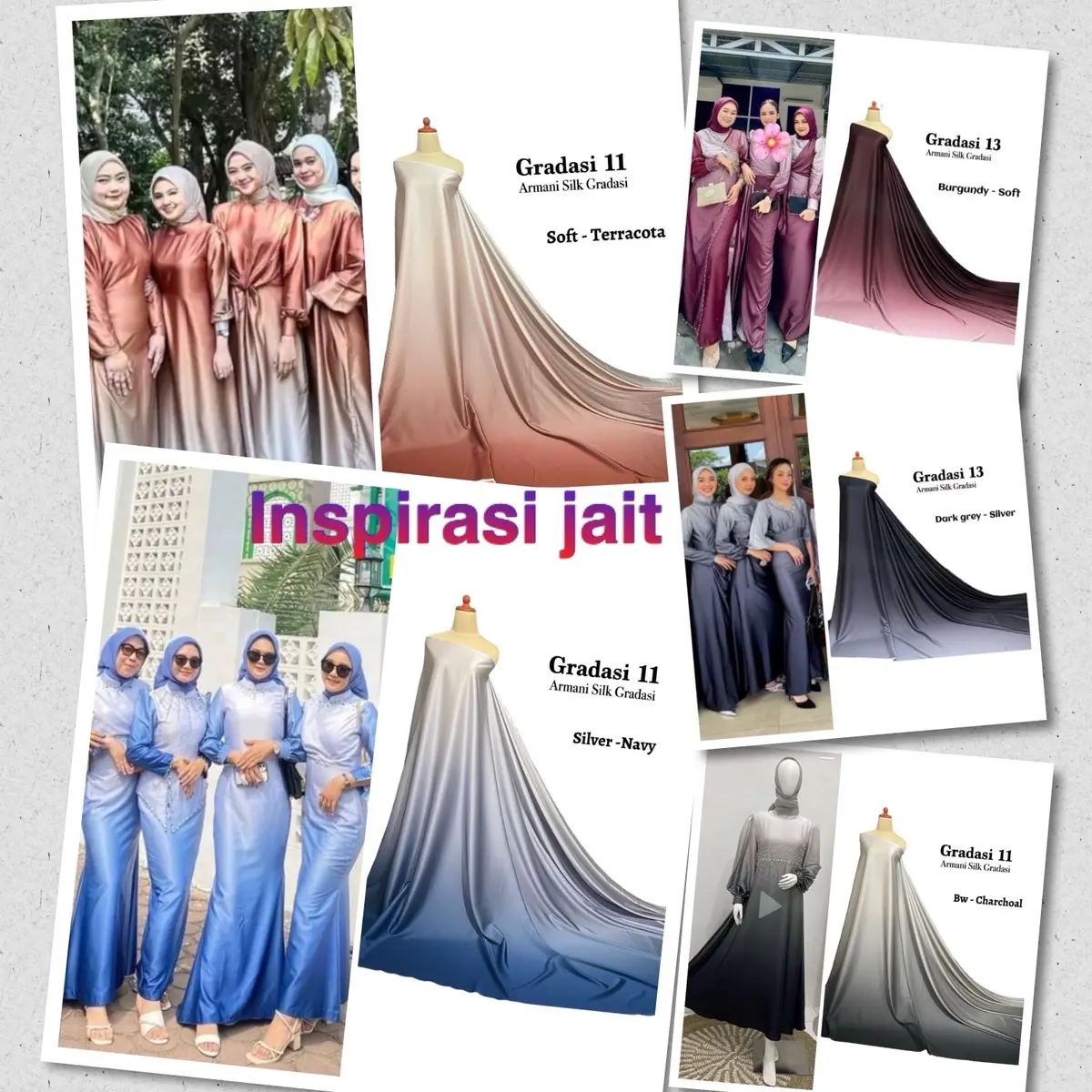 Kain gradasi warna // kain ombre silk //kain mengkilat seragaman brismeid / harga 0.5m Setrip