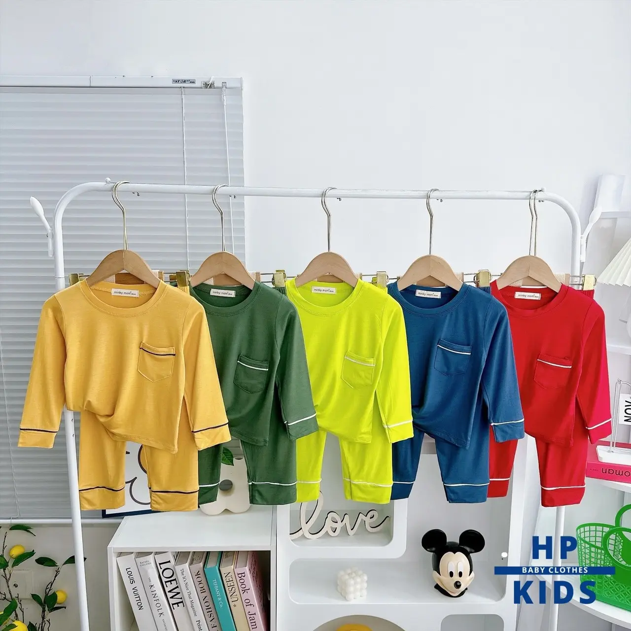 Bộ tay dài quần dài trơn ( 9- 28kg) chất thun lạnh phối viền cho bé mặc nhà, ngủ điều hòa