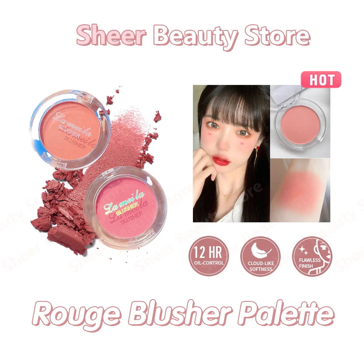 6 Colors Mineral Blush Palette with mirror Matte velvet Oil-control Waterproof Makeup Cosmetic