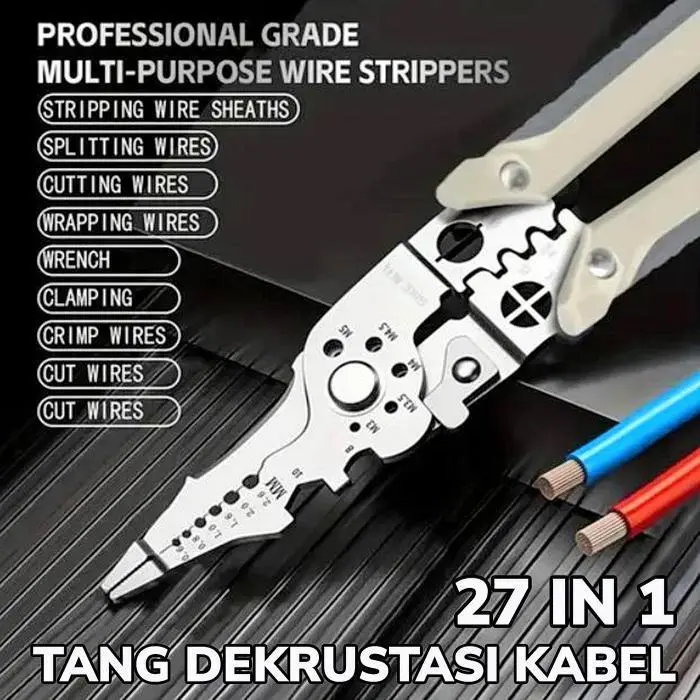 Tang Dekrustasi Kupas Potong Lilit Belah Crimping Skun Buka Baut Kabel Listrik 27 In 1 Multifungsi Wire Stripper 0