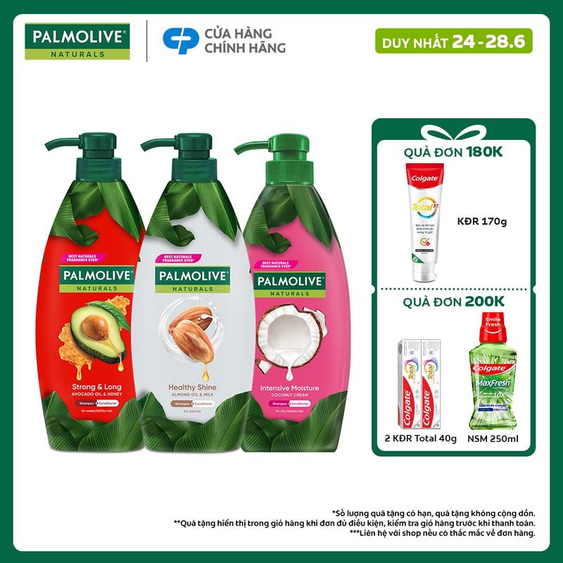 [Duy nhất 24 - 28.6] Bộ 3 Dầu gội Palmolive kèm xả 2-trong-1 chiết xuất thiên nhiên Chăm Sóc Tóc và Dưỡng Tóc bồng bềnh 600ML X3 phù hợp cho Nữ và Nam